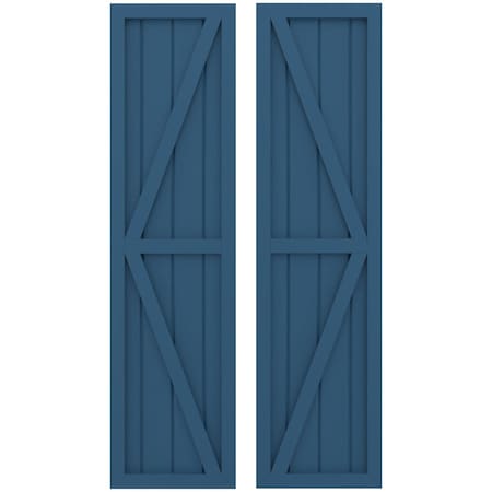 Ekena Millwork Americraft 4-Board Wood 2 Equal Panel Frmd Board-n-Batten Shutters w/Dbl Z-Bar, ARW102BF414X68HBH, PR ARW102BF414X68HBH